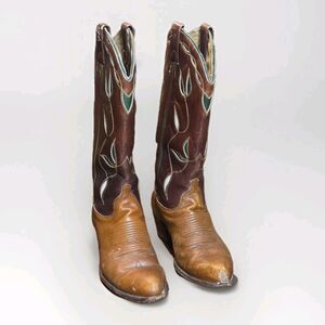 Vintage Ralph Lauren Western Selene Boots Size 7 C Leaf Inlay 70s Cowboy Boots